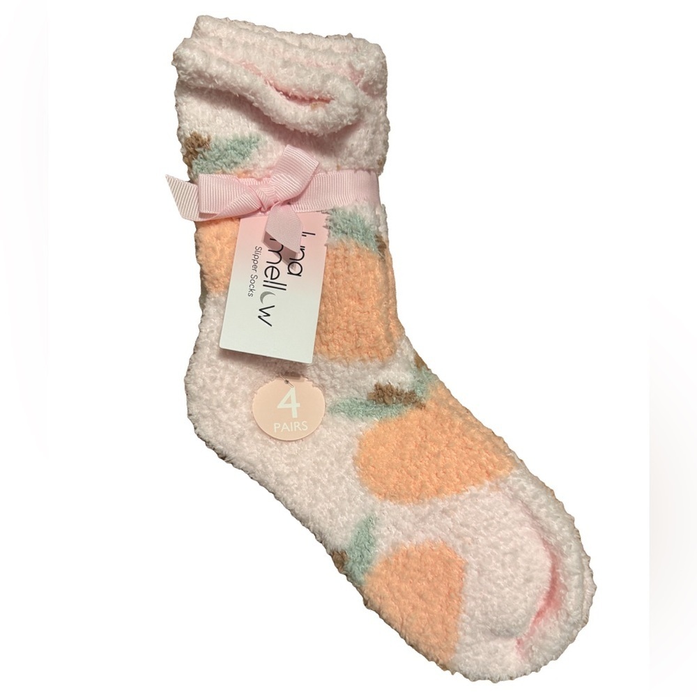 LUNA MELLOW Cozy Peach Slipper Socks Set of 4
